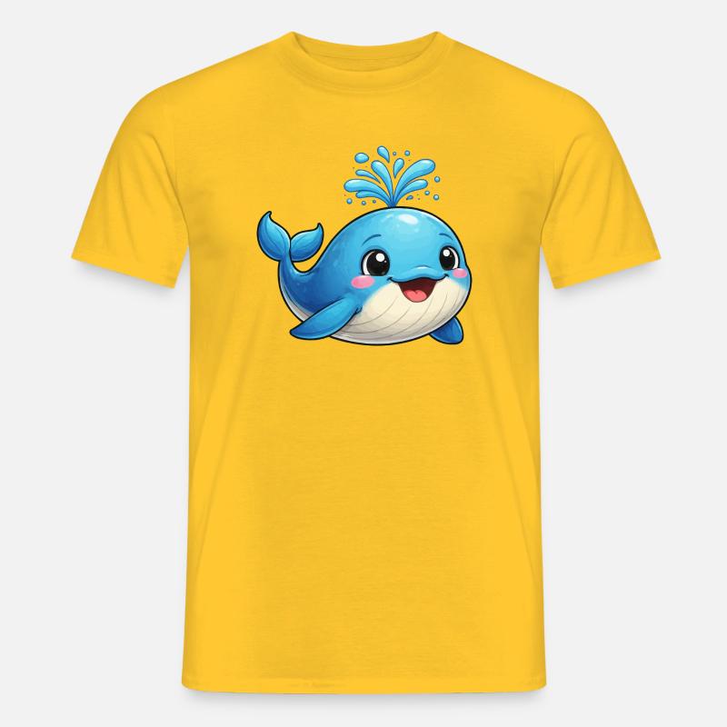 Kleiner blauer Wal mit Wasserfunken - Männer T-Shirt - Gelb