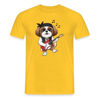 Pfotenrocker : Chien avec guitare électrique - T-shirt homme - jaune - Devant - AI Model Male 178 dark (178cm)
