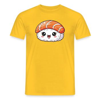 Kawaii Salmon Nigiri Sushi Smile - Men's T-Shirt - yellow - Front - AI Model Male 178 dark (178cm)