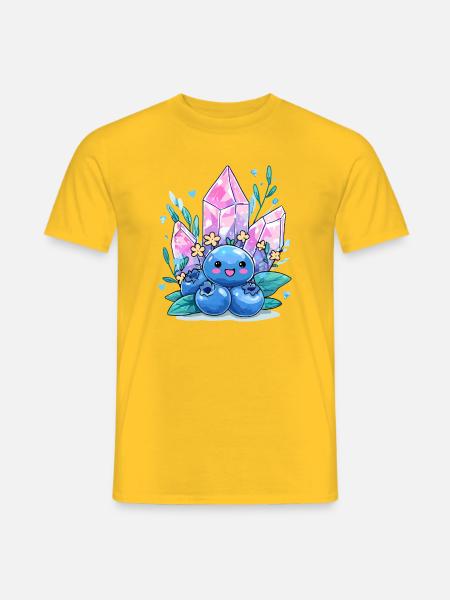 Kawaii Kristallbeere mit Edelsteinblüten - Männer T-Shirt - Gelb