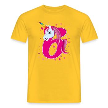 Einhorn,  6 Jahre alt, 6. Geburtstag, Kind - Männer T-Shirt - Gelb - Vorne - AI Model Male 178 dark (178cm)
