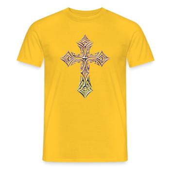 Pastel Ornate Cross - Men's T-Shirt - yellow - Front - AI Model Male 178 dark (178cm)