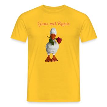 Goose with Rose – Playful Figurine - Men's T-Shirt - yellow - Front - AI Model Male 178 dark (178cm)