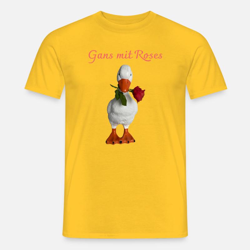 Gans mit Rose – Verspielte Figur - Männer T-Shirt - Gelb