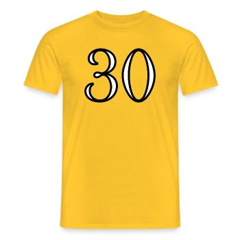 30. 30 YEARS. 30th ANNIVERSARY. 30 YEARS ANNIVERSARY. - Men's T-Shirt - yellow - Front - AI Model Male 178 dark (178cm)