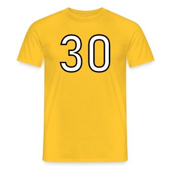 30. 30 YEARS. 30th ANNIVERSARY. 30 YEARS ANNIVERSARY. - Men's T-Shirt - yellow - Front - AI Model Male 178 dark (178cm)