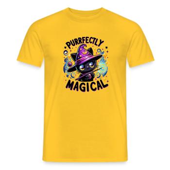 Purrfekt Magical Cat Spells - Men's T-Shirt - yellow - Front - AI Model Male 178 dark (178cm)