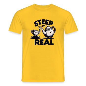 Steep It Real – Teapot Charm - Men's T-Shirt - yellow - Front - AI Model Male 178 dark (178cm)