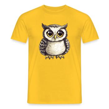 Night forest owl illustration with big eyes - Men's T-Shirt - yellow - Front - AI Model Male 178 dark (178cm)