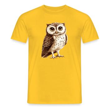 Tawny Owl Illustration in Warm Brown Tones - Men's T-Shirt - yellow - Front - AI Model Male 178 dark (178cm)