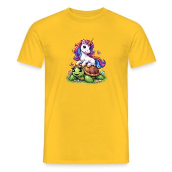 Unicorn on turtle - Men's T-Shirt - yellow - Front - AI Model Male 178 dark (178cm)