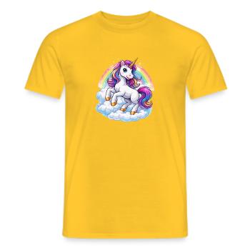 Rainbow Unicorn Over Clouds - Men's T-Shirt - yellow - Front - AI Model Male 178 dark (178cm)
