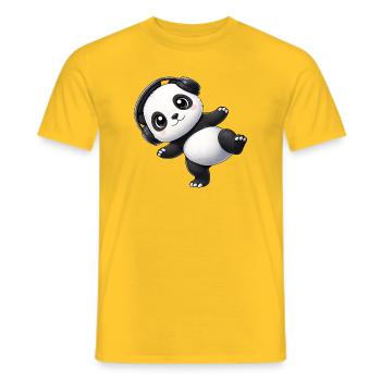 Süßer Panda mit Kopfhörern tanzen Musik Techno - Männer T-Shirt - Gelb - Vorne - AI Model Male 178 dark (178cm)
