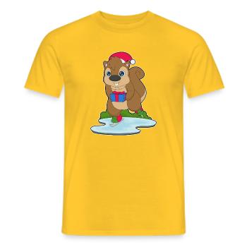 Eichhörnchen Weihnachten Eislaufen - Men's T-Shirt - yellow - Front - AI Model Male 178 dark (178cm)