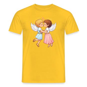 Two angels in love – heavenly embrace - Men's T-Shirt - yellow - Front - AI Model Male 178 dark (178cm)
