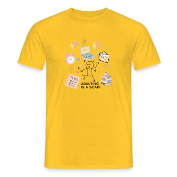 Adulting Is a Scam – Funny Minimalist Adult Life - Men's T-Shirt - yellow - Front - AI Model Male 178 dark (178cm)