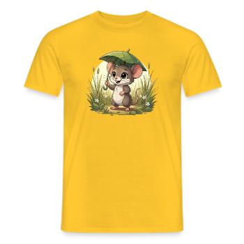 Little mouse with umbrella in the grass - Men's T-Shirt - yellow - Front - AI Model Male 178 dark (178cm)
