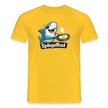 Mirror shark shark with fried egg funny pun - Men's T-Shirt - yellow - Front - AI Model Male 178 dark (178cm)