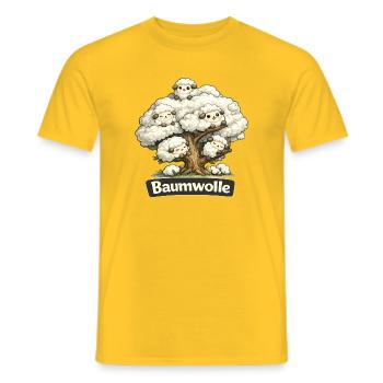 Baumwolle Schafe auf Baum Wortspiel Wortwitz Shirt - Männer T-Shirt - Gelb - Vorne - AI Model Male 178 dark (178cm)