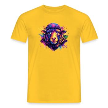 Neon Sheep Head Art - Men's T-Shirt - yellow - Front - AI Model Male 178 dark (178cm)