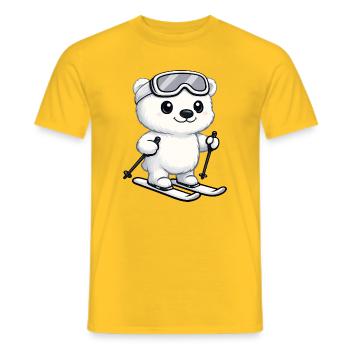 Cute Polar Bear Skier Cartoon Winter Vacation - Men's T-Shirt - yellow - Front - AI Model Male 178 dark (178cm)