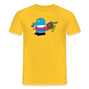 Blaues Maskottchen mit Schreibwaren-Sidekick - Männer T-Shirt - Gelb - Vorne - AI Model Male 178 dark (178cm)