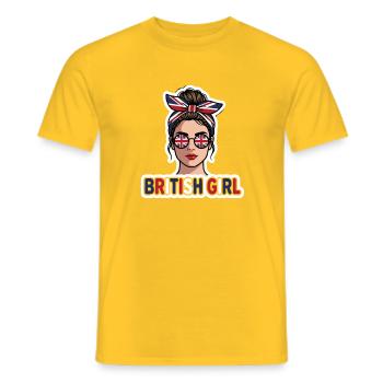 British Girl Union Jack Sunglasses Graphic - Men's T-Shirt - yellow - Front - AI Model Male 178 dark (178cm)