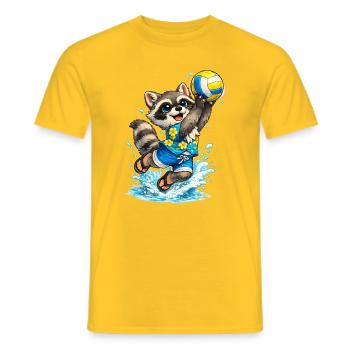 Raccoon on the beach with volleyball - Men's T-Shirt - yellow - Front - AI Model Male 178 dark (178cm)