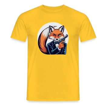 Renard en smoking avec pistolet - T-shirt homme - jaune - Devant - AI Model Male 178 dark (178cm)