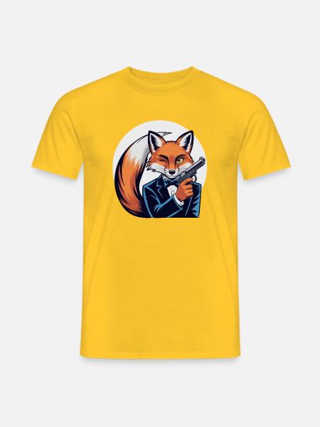 Fox in tuxedo with pistol - Men's T-Shirt - yellow
