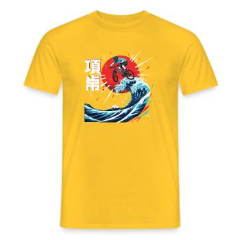 BMX-Fahrer über aufgehende Sonnenwelle - Männer T-Shirt - Gelb - Vorne - AI Model Male 178 dark (178cm)