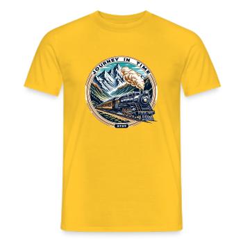 Dampflok im Gebirgswald - Männer T-Shirt - Gelb - Vorne - AI Model Male 178 dark (178cm)