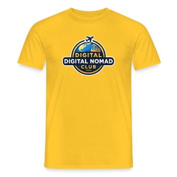 Digital Nomads Club Emblem Working Under Palm Trees - Men's T-Shirt - yellow - Front - AI Model Male 178 dark (178cm)