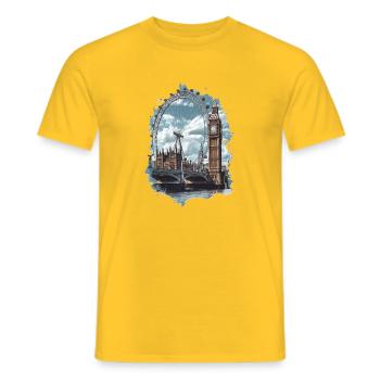 London England Big Ben Eye Skyline Souvenir Design - Männer T-Shirt - Gelb - Vorne - AI Model Male 178 dark (178cm)