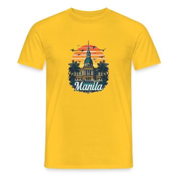 Manila Philippines Vintage Sunset Skyline Art Tee - Men's T-Shirt - yellow - Front - AI Model Male 178 dark (178cm)