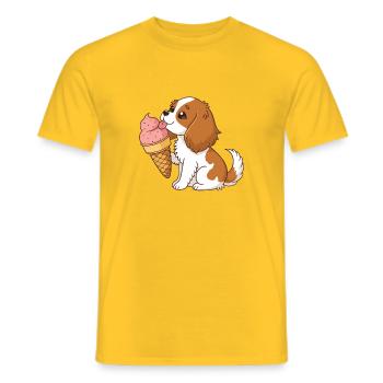 Cavalier King Charles Welpe gierig und Eiscreme - Männer T-Shirt - Gelb - Vorne - AI Model Male 178 dark (178cm)