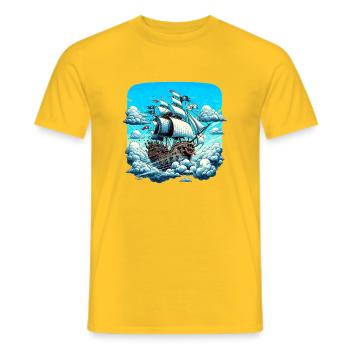 Pirate ship over a sea of clouds - Men's T-Shirt - yellow - Front - AI Model Male 178 dark (178cm)
