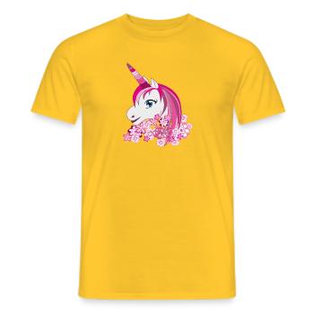 Pink unicorn with flower crown - Men's T-Shirt - yellow - Front - AI Model Male 178 dark (178cm)