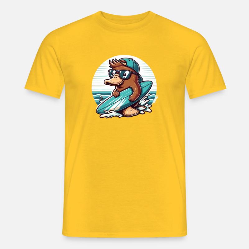Surfender Biber mit Sonnenbrille - Männer T-Shirt - Gelb