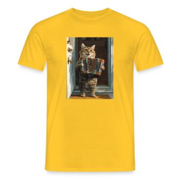 Chat avec accordéon - T-shirt homme - jaune - Devant - AI Model Male 178 dark (178cm)
