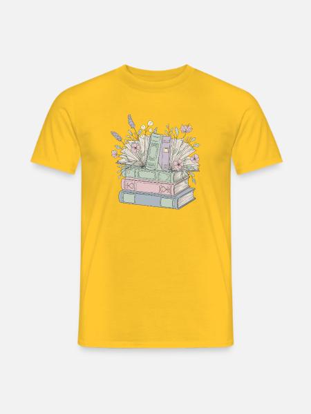Vintage Bücherstapel mit Blumen für Buch-Liebhaber - Männer T-Shirt - Gelb