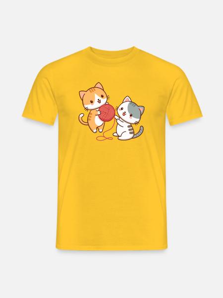 Kätzchen und Kawaii-Ball - Männer T-Shirt - Gelb
