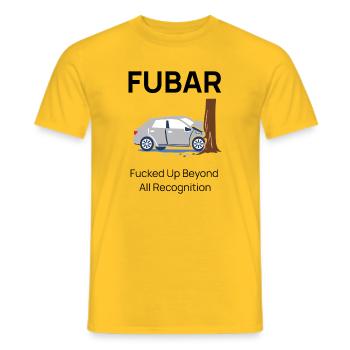 FUBAR : Collision de voiture avec arbre Cartoon - T-shirt homme - jaune - Devant - AI Model Male 178 dark (178cm)