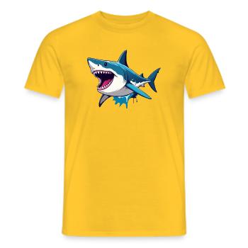 Fröhlicher weißer Hai Spritz Effekt Maritim Motiv - Männer T-Shirt - Gelb - Vorne - AI Model Male 178 dark (178cm)