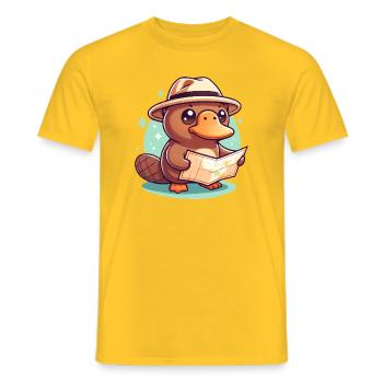 Explorer's beaver with card hat - Men's T-Shirt - yellow - Front - AI Model Male 178 dark (178cm)