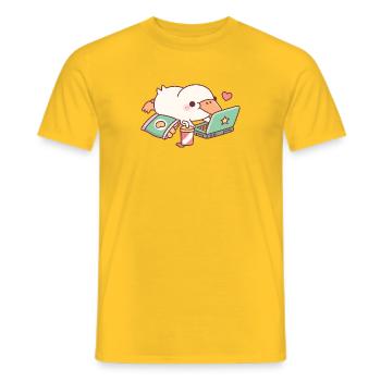 Cute Duck Chilling With Laptop And Potato Chips - Men's T-Shirt - yellow - Front - AI Model Male 178 dark (178cm)