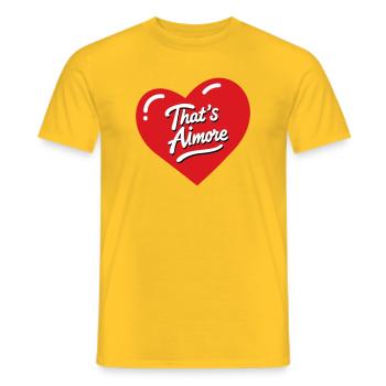 "That's AiMore" pun shirt with her - Men's T-Shirt - yellow - Front - AI Model Male 178 dark (178cm)