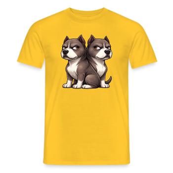 Süßer Pitbull Cartoon Freunde Freundschaft Zwillin - Männer T-Shirt - Gelb - Vorne - AI Model Male 178 dark (178cm)