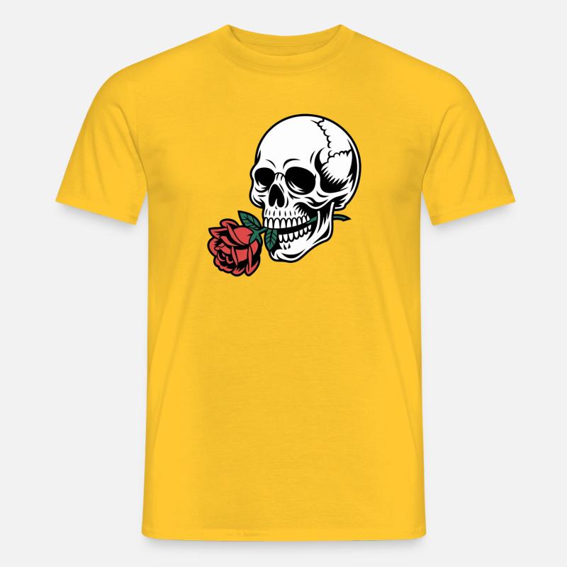 Rockabilly Skull – Rose Statement Gothic Love - Männer T-Shirt - Gelb