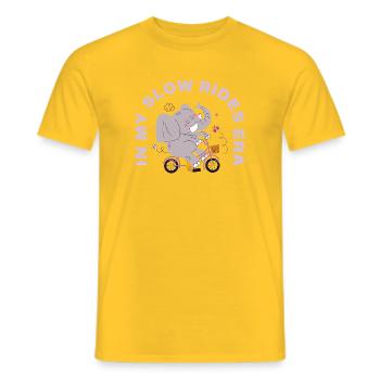In My Slow Rides Era – Cozy Bicycle Motif - Men's T-Shirt - yellow - Front - AI Model Male 178 dark (178cm)